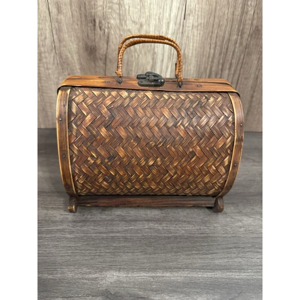 Vintage Handbag Woven Wooden Bamboo Purse Boho Hinged Philippines